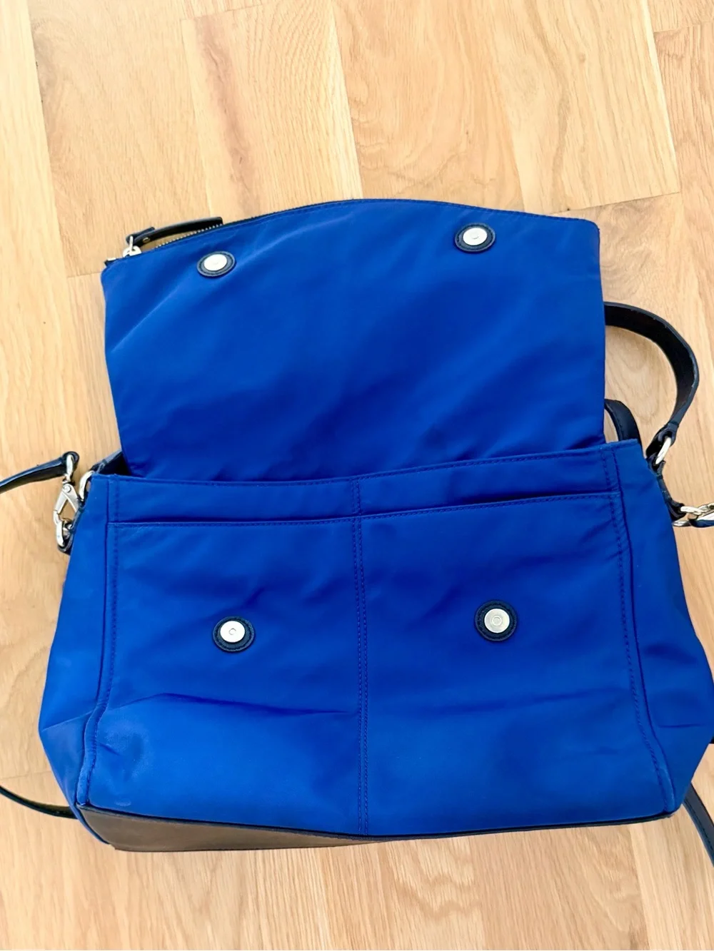 kate spade cobalt blue nylon crossbody with black strap